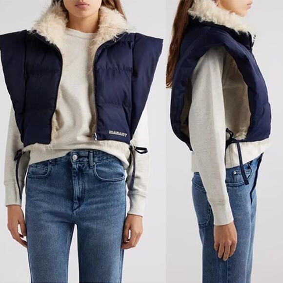 NEW Isabel Marant Hoodiali Puffer Zip Up Stand Collar Cropped Vest Blue One Size - Picture 7 of 7